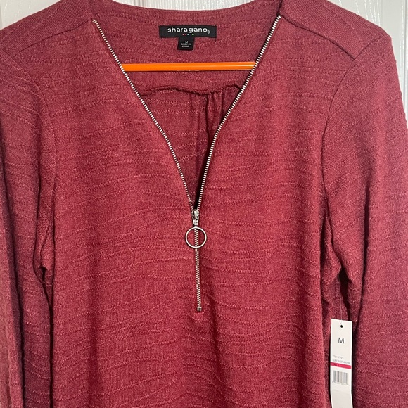 Sharagano long sleeve top with zipper detail in red, size M - Picture 2 of 11